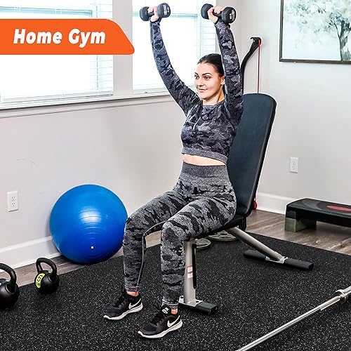 SUPERJARE Suelo de gimnasio de 0.4 pulgadas para gimnasio en casa, 6 azulejos con parte superior de goma resistente, tapetes de goma entrelazados, tapetes de equipo de ejercicio de entrenamiento de 24