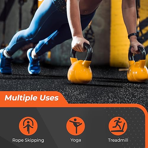 SUPERJARE Suelo de gimnasio de 0.4 pulgadas para gimnasio en casa, 6 azulejos con parte superior de goma resistente, tapetes de goma entrelazados, tapetes de equipo de ejercicio de entrenamiento de 24
