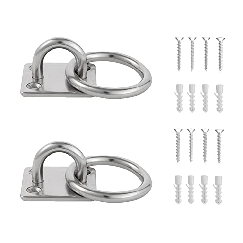 SUpoetry 2 Piezas Ganchos de Techo, Placa de Ojo con Anilla, Ojo Placa Almohadilla, Placa de Ojo Acero Inoxidable, Gancho de Pared con Tornillo para Colgar Sacos de Boxeo Tipo Hamaca, M8