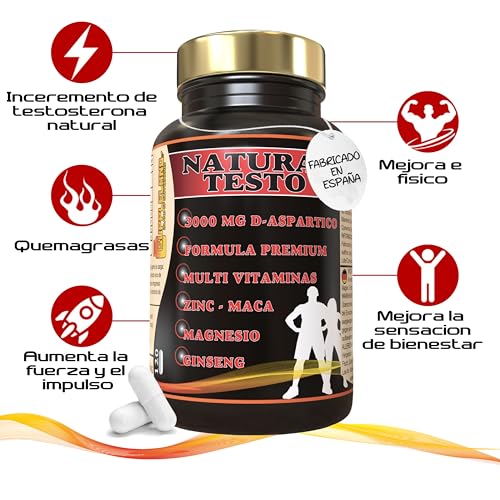 SUPPLELAND - Testosterona Hombre Musculacion en Altas Dosis | 120 Capsulas de Testosterona Pura para Aumentar Masa Muscular | Con Maca, Ginseng, Magnesio, Acido Aspártico y Vitaminas D3, B6 y A