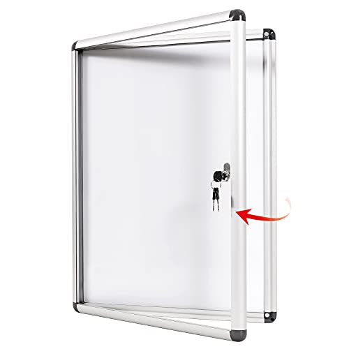 SwanSea Tablón de anuncios cerrado Tablero de anuncios de borrado en seco Tableros de anuncios bloqueables Blanco con marco de aluminio 49 x 36 cm (2 x A4)
