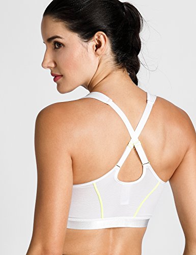SYROKAN - Sujetador Deportivo con Cremallera Delantera para Mujer Blanco 90B