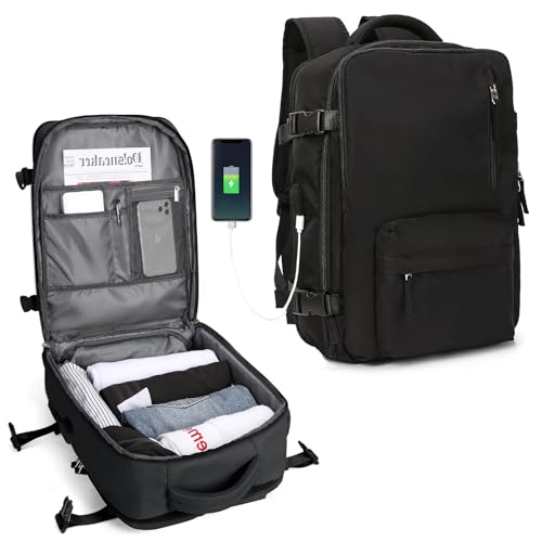 SZLX Mochila Viaje Cabina Avion 40x20x25 Mujer Ryanair Maleta para Cabina de avion Equipaje de Mano 45x36x20 Easyjet Mochila de Senderismo Mochila para Portatil Impermeable hombre con Cargador USB