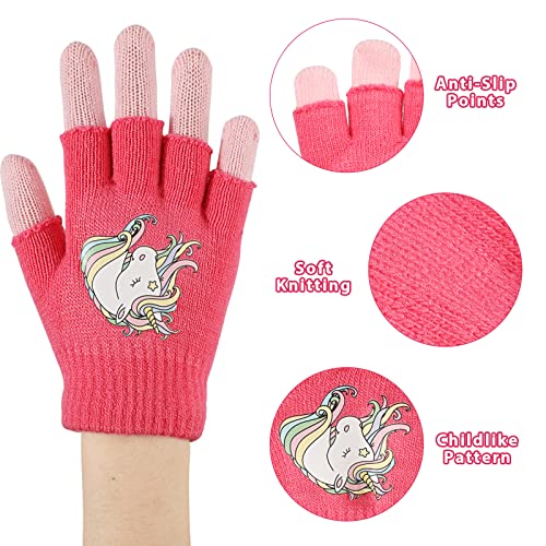 TAGVO Guantes Mágicos de Invierno para Niñas 4 Pares,Invierno Guantes Guantes Calientes Guantes de Dedos para Niños Niñas,Guantes de Punto para Niños Pequeños 5-13 Años