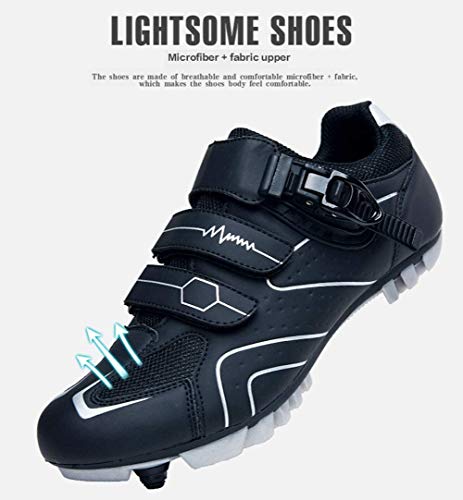 tangjiu Bicicleta de Montaña con Tacos, Zapatillas de Ciclismo de Carretera de Fibra de Carbono Transpirables, Zapatillas Deportivas Antideslizantes con Tiras Reflectantes (Azul,44)