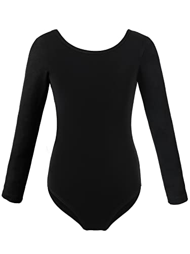 tanzdunsje Maillot de ballet Maillot de baile para niñas mujeres Leotardos de gimnasia de algodón de manga larga talla 100-170,negro 170