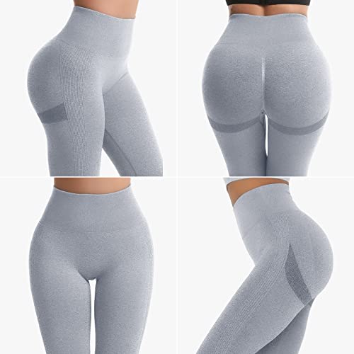 TAYOEA Leggings Deportivos Compresión para Mujer Yoga Largo Slim Fit Fitness Gym Pantalones Opaco Scrunch Yoga Seamless Push Up Cintura Alta Entrenamiento Fitness Jogging Gris Claro,S
