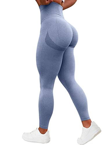 TAYOEA Leggings Deportivos Compresión para Mujer Yoga Largo Slim Fit Fitness Gym Pantalones Opaco Scrunch Yoga Seamless Push Up Cintura Alta Entrenamiento Fitness Jogging Azul,XL