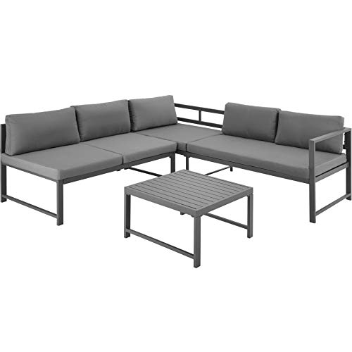 TecTake 403903 Conjunto de Muebles de Exterior, Sofá esquinero para el Patio y Mesa con Estructura de Aluminio Inoxidable, Mobiliario de jardín