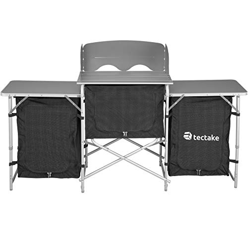 TecTake 800747 Cocina de Camping, Aluminio, Plegable para Exteriores, Patas Ajustables, Compartimentos, Negro, Incl. Bolsa de Transporte - Varios Modelos (Tipo 1 | No. 403344)