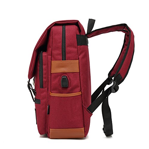 TEIMOSE J013 Mochila Portátil Casual del Trabajo Diario Camping Viaje, Mochila para Portátil Multiusos Daypacks con Puerto de Carga USB (wine red)