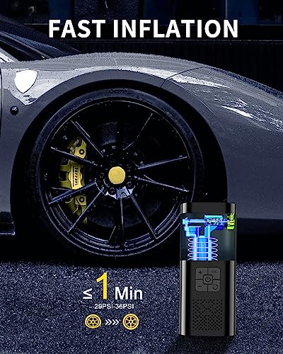 TEMOLA Potente Inflador Ruedas con Luz LED, Mini Compresor de Aire Portatil - Accesorios Esenciales para Hombre con Manómetro para Motocicleta y Bicicleta