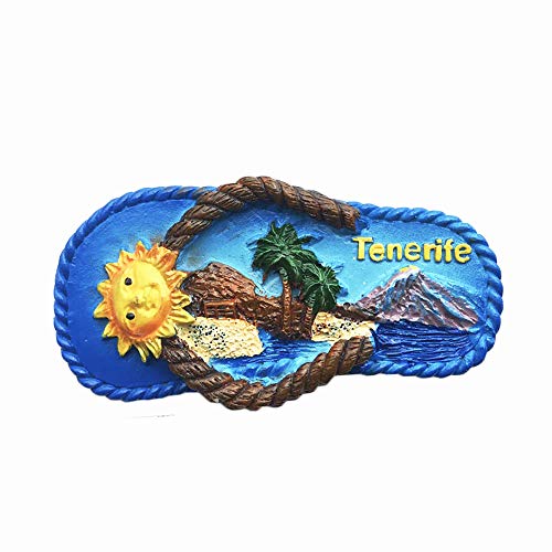 Tenerife Spain - Chanclas 3D para refrigerador (resina, recuerdos, hechos a mano, decoración para el hogar y la cocina, imán para nevera de Tenerife, colección de regalo)