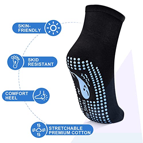 TENQUAN Calcetines Antideslizantes Mujer Hombre Niña Calcetin Antideslizante Tobilleros para Yoga Pilates Casa Gimnasio Deportivos Hospital (2 Pares, Negro, Unisex M, EU 39-42)