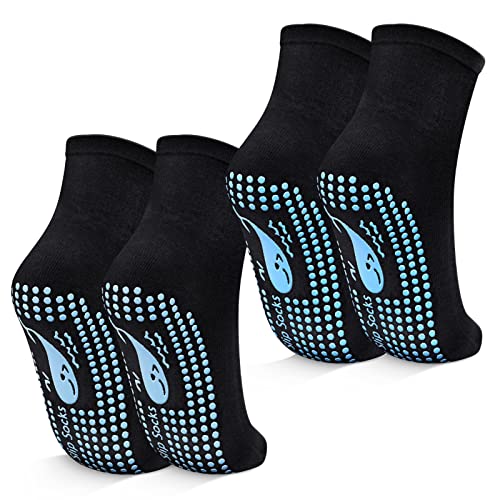 TENQUAN Calcetines Antideslizantes Mujer Hombre Niña Calcetin Antideslizante Tobilleros para Yoga Pilates Casa Gimnasio Deportivos Hospital (2 Pares, Negro, Unisex M, EU 39-42)