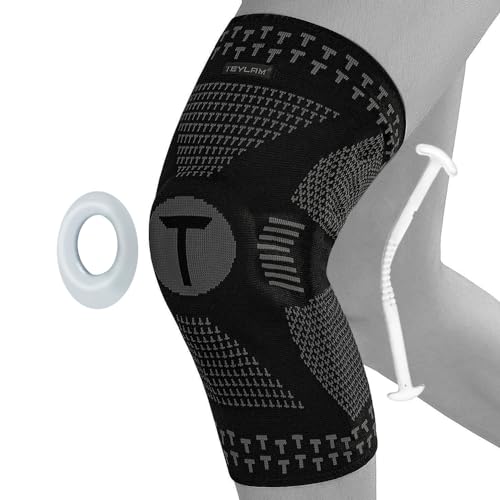 Teylam Rodillera para hombres y mujeres, vendaje comprimido para menisco, artrosis, rodillera deportiva para baloncesto, rodillera antideslizante para rodilla derecha e izquierda(negro,M)