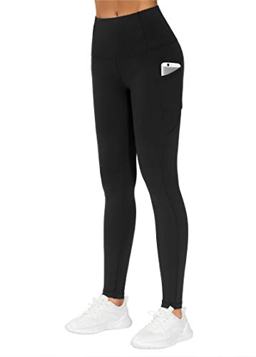 THE GYM PEOPLE Pantalones de Yoga Gruesos de Cintura Alta con Bolsillos, Control de Abdomen, Leggings de Yoga para Mujer, Negro, M