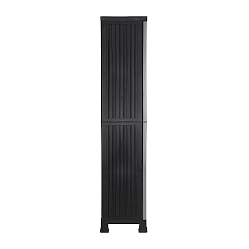 THINIA HOME - Armario de Resina Alto Almacenaje Escobero, Exterior e Interior, Jardín y Terraza, 4 Baldas, 2 Puertas, 60kg Carga Máxima, Dimensiones 39x68x171cm (Largo x Ancho x Alto), Gris o Negro