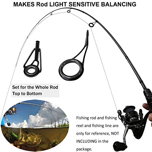 THKFISH Kit de reparación de cañas de Pesca Spinning Guías de caña de Pesca Kit de reparación de Punta de Varilla Acero Inoxidable Guía de Anillo de cerámica Negro - Marco 35 Piezas