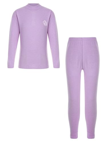 TiaoBug Conjunto de Ballet Deportivo Gimnasia para Niñas Ropa de Interior Térmica Elástica Camiseta Manga Larga y Leggings Pantalones Largos Infantil 3-14 Años Morado C 5-6 años