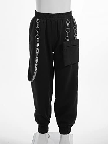 TiaoBug Conjunto de Deportiva Danza Hiphop para Niñas Sudadera de Manga Larga y Chándal Pantalones de Cargos Ropa de Baile Moderno 3-16 Años A Negro 11-12 años