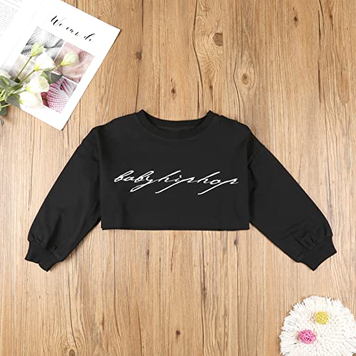 TiaoBug Conjunto de Deportiva Danza Hiphop para Niñas Sudadera de Manga Larga y Chándal Pantalones de Cargos Ropa de Baile Moderno 3-16 Años A Negro 11-12 años