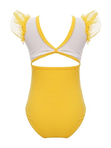TiaoBug Leotardos de Gimnasia Rítmica Niñas Maillot Ballet Danza Mono Algodón Elástico Traje princesa de Baile Body sin Manga Moda para Chicas Amarillo 5-6 años