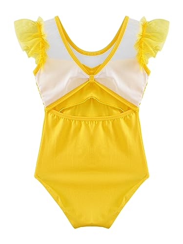 TiaoBug Leotardos de Gimnasia Rítmica Niñas Maillot Ballet Danza Mono Algodón Elástico Traje princesa de Baile Body sin Manga Moda para Chicas Amarillo 5-6 años