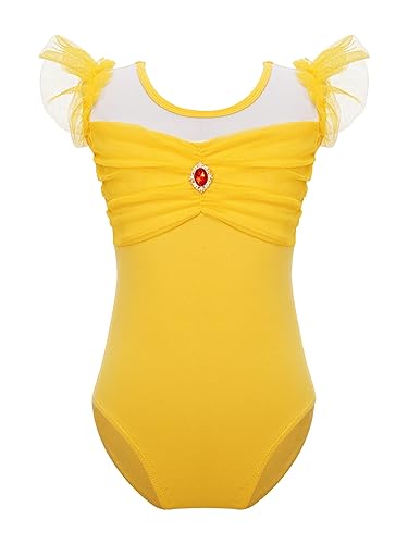 TiaoBug Leotardos de Gimnasia Rítmica Niñas Maillot Ballet Danza Mono Algodón Elástico Traje princesa de Baile Body sin Manga Moda para Chicas Amarillo 5-6 años