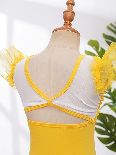 TiaoBug Leotardos de Gimnasia Rítmica Niñas Maillot Ballet Danza Mono Algodón Elástico Traje princesa de Baile Body sin Manga Moda para Chicas Amarillo 5-6 años