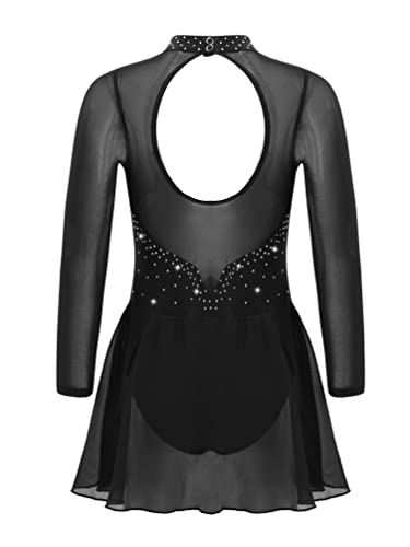TiaoBug Vestido de Patinaje Artístico para Niña Maillot de Manga Larga con Lentejuelas Leotardo con Tutú de Danza Ballet Gimnasia Rítmica Traje de Baile Negro C 12 años
