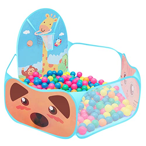 Tienda de Campaña Infantil Piscina de Bolas Tienda de campaña Plegable con diseño de Dibujos Animados para niños, con aro de Baloncesto, Color Azul Bolas Parque Infantil Bebe (no Incluye Pelotas)