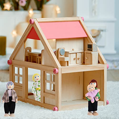 TIESOME Figuras Familiares de casa de muñecas, 7 Unidades de Madera casa de muñecas Familia Personas Mini muñecas Familiares Ajustables Figuras de Juego de rol Figuras Miniatura Accesorios (C)
