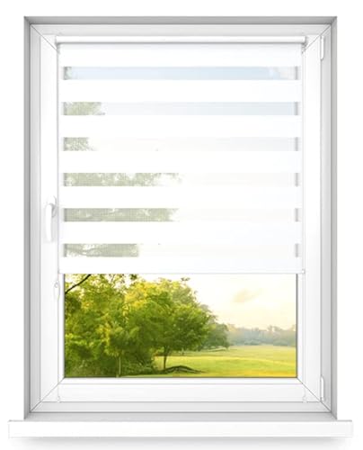 time4blinds Estor Enrollable Doble Dia y Noche Mini - Estor Enrollable sin taladrar - Proteccion Solar - estores - estores para Ventanas – 600x1000mm – Blanco Clásico – Izquierda