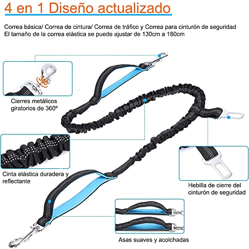 Tobored Correa Doble para Perros. Correa Antitirones Perro para Correr con Costuras Reflectantes y Almacenamiento.Correa Perro Cintura Manos Libres para Pasear Perros Pequeños, Medianos y Grandes.