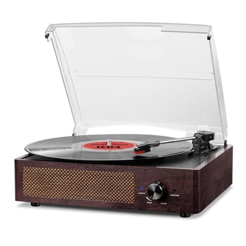 Tocadiscos Vinilo,Reproductor de Vinilo Tocadiscos Vintage Bluetooth con Altavoces Incorporadas,3 Velocidades 33/45/78 RPM, Giradiscos de Vinilo, Salida RCA/Aux in-Marrón