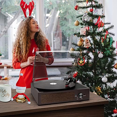 Tocadiscos Vinilo,Reproductor de Vinilo Tocadiscos Vintage Bluetooth con Altavoces Incorporadas,3 Velocidades 33/45/78 RPM, Giradiscos de Vinilo, Salida RCA/Aux in-Marrón