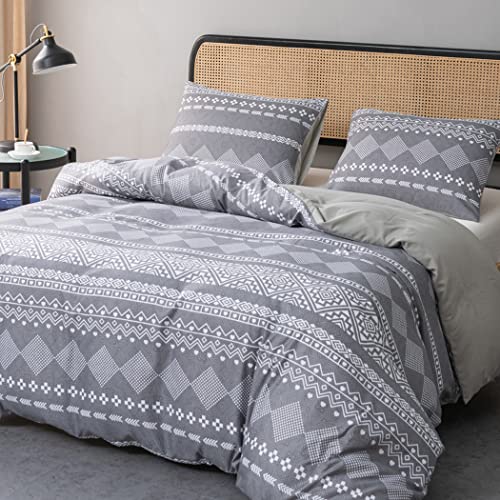 Tokokimo Juego de Ropa de Cama de 230 x 220 cm, 3 Piezas, de Microfibra, no Necesita Planchado y no se Arruga, Funda nórdica con Cremallera y Funda de Almohada de 40 x 75 cm, Bohemia, Gris Oscuro