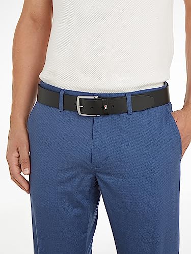 Tommy Hilfiger Denton Flag Logo Leather Belt Cinturón, Black, 95 para Hombre
