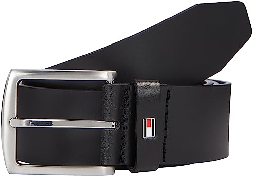 Tommy Hilfiger Denton Flag Logo Leather Belt Cinturón, Black, 95 para Hombre