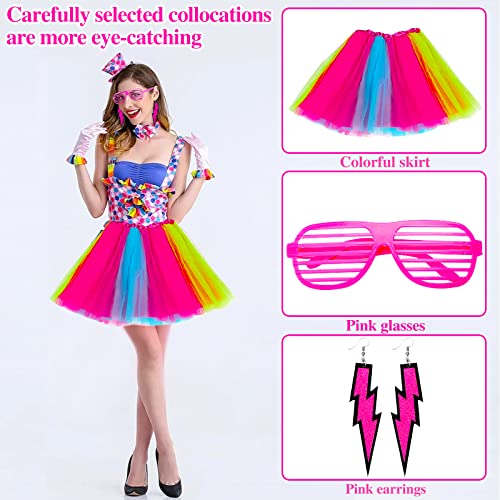 Tonsooze 80s Accesorios de Traje 21pcs 80 años, Encaje de Neón Pendientes ​Fishnet Guantes Collar Pulsera Juego de disfraces mujeres Fiesta de Cosplay Retro