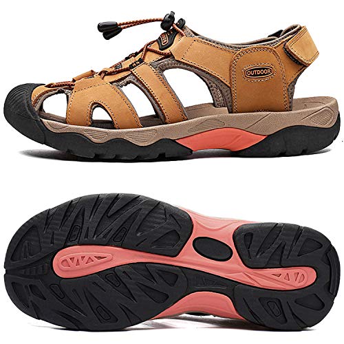 Topwolve Sandalias Deportivas para Hombre Verano Exterior Senderismo Zapatos Transpirable Peso Ligero Cuero Sandalias de Playa Trekking Casual Antideslizantes Zapatos de Montaña,Amarillo,41 EU