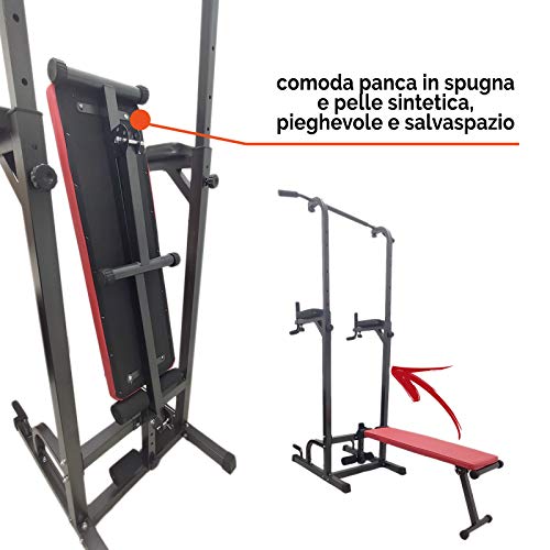 Torre de ejercicios, estación de dips, chin ups, mancuernas, banco, barra de tracción, fitness, abdominales, pectorales, bíceps, dominadas, flexiones y culturismo