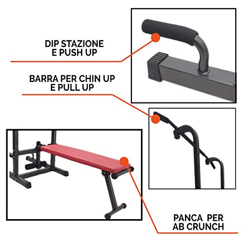 Torre de ejercicios, estación de dips, chin ups, mancuernas, banco, barra de tracción, fitness, abdominales, pectorales, bíceps, dominadas, flexiones y culturismo