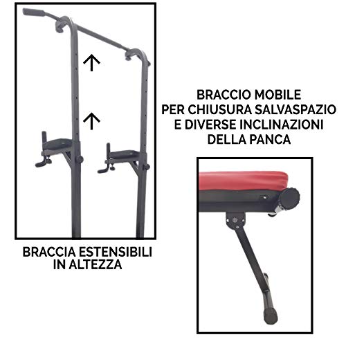 Torre de ejercicios, estación de dips, chin ups, mancuernas, banco, barra de tracción, fitness, abdominales, pectorales, bíceps, dominadas, flexiones y culturismo