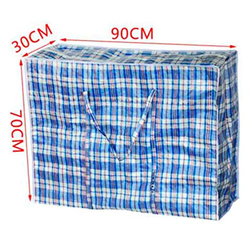 Tradineur - Bolsa plástica de almacenaje a cuadros con cremallera y asas 90 x 70 x 30 cm, bolsa reutilizable con cierre para mudanza, almacenamiento ropa, juguetes, mantas, color aleatorio