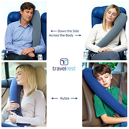 Travelrest® - Ultimate Travel Almohada / Cuello Almohada - Ergonómico, Patentado Y Ajustable Para Aviones, Coches, Autobuses, Trenes, Oficina Napping, Camping, Sillas De Ruedas (Enrolla Pequeño) … (Gris)