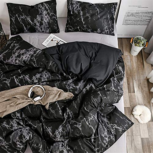 Treer Mármol Juego de Ropa de Cama, Microfibra Suave Transpirable Estilo Nórdico Pareja Niños Niña Juego de Fundas Edredón con 1 Funda Nórdica + 1/2 Funda de Almohada (Mármol Negro,150x200cm)