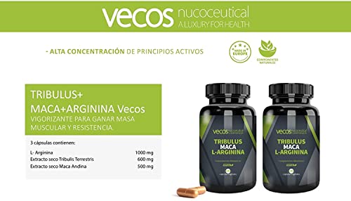 Tribulus Terrestris | Suplemento Deportivo con Tribulus + Maca + L-Arginina | Pack 2 x 100 Cápsulas Vegetales | Contribuye al Aumento de la Masa Muscular | Propiedades Antioxidantes