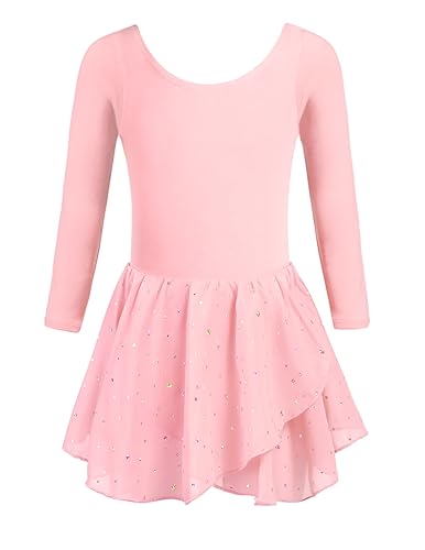 trudge - Ropa de ballet para niña, manga corta, de algodón, maillot de danza con falda, tutú, Rosa A., 32 W/34 L